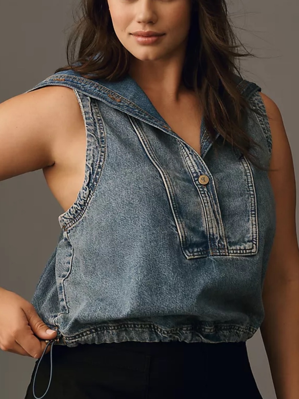 PILCRO ANTHROPOLOGIE SLEEVELESS DENIM POPOVER TOP BLOUSE SMALL